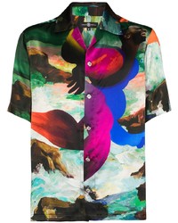mehrfarbiges bedrucktes Seide Kurzarmhemd von Edward Crutchley