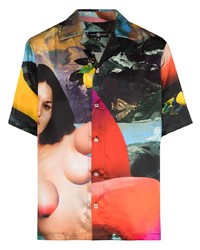 mehrfarbiges bedrucktes Seide Kurzarmhemd von Edward Crutchley
