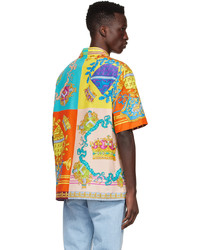 mehrfarbiges bedrucktes Seide Kurzarmhemd von Versace