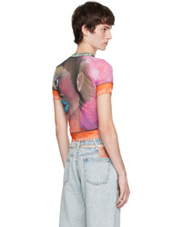 mehrfarbiges bedrucktes T-Shirt mit einem Rundhalsausschnitt aus Netzstoff von Ottolinger