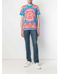 mehrfarbiges bedrucktes T-Shirt mit einem Rundhalsausschnitt von Versace