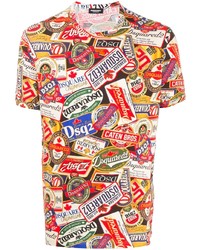 mehrfarbiges bedrucktes T-Shirt mit einem Rundhalsausschnitt von DSQUARED2