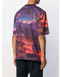 mehrfarbiges bedrucktes T-Shirt mit einem Rundhalsausschnitt von Marcelo Burlon County of Milan