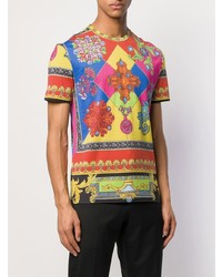 mehrfarbiges bedrucktes T-Shirt mit einem Rundhalsausschnitt von Versace