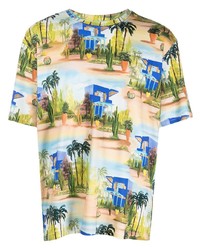 mehrfarbiges bedrucktes T-Shirt mit einem Rundhalsausschnitt von Les Benjamins