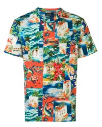 mehrfarbiges bedrucktes T-Shirt mit einem Rundhalsausschnitt von Polo Ralph Lauren