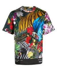 mehrfarbiges bedrucktes T-Shirt mit einem Rundhalsausschnitt von Roberto Cavalli