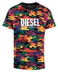 mehrfarbiges Camouflage T-Shirt mit einem Rundhalsausschnitt von Diesel
