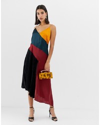 mehrfarbiges Camisole-Kleid aus Satin mit Falten