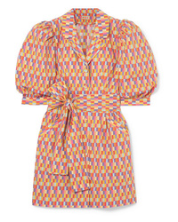 mehrfarbiges gerade geschnittenes Kleid mit geometrischen Mustern