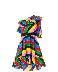 mehrfarbiges horizontal gestreiftes ausgestelltes Kleid