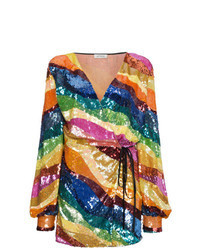 mehrfarbiges horizontal gestreiftes gerade geschnittenes Kleid aus Pailletten