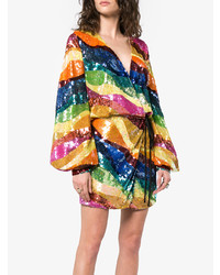 mehrfarbiges horizontal gestreiftes gerade geschnittenes Kleid aus Pailletten von ATTICO