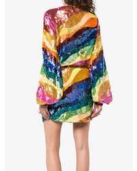 mehrfarbiges horizontal gestreiftes gerade geschnittenes Kleid aus Pailletten von ATTICO
