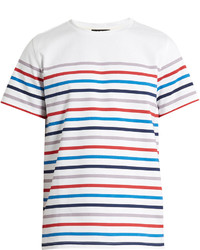 mehrfarbiges horizontal gestreiftes T-Shirt mit einem Rundhalsausschnitt
