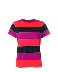 mehrfarbiges horizontal gestreiftes T-Shirt mit einem Rundhalsausschnitt von A.P.C.