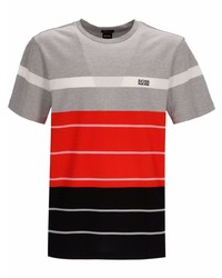 mehrfarbiges horizontal gestreiftes T-Shirt mit einem Rundhalsausschnitt von BOSS HUGO BOSS