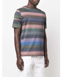 mehrfarbiges horizontal gestreiftes T-Shirt mit einem Rundhalsausschnitt von Paul Smith