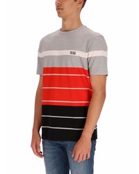 mehrfarbiges horizontal gestreiftes T-Shirt mit einem Rundhalsausschnitt von BOSS HUGO BOSS