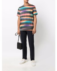 mehrfarbiges horizontal gestreiftes T-Shirt mit einem Rundhalsausschnitt von PS Paul Smith