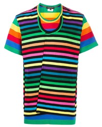 mehrfarbiges horizontal gestreiftes T-Shirt mit einem Rundhalsausschnitt von Comme Des Garcons Homme Plus