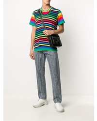 mehrfarbiges horizontal gestreiftes T-Shirt mit einem Rundhalsausschnitt von Comme Des Garcons Homme Plus