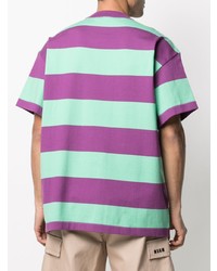 mehrfarbiges horizontal gestreiftes T-Shirt mit einem Rundhalsausschnitt von MSGM