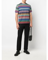 mehrfarbiges horizontal gestreiftes T-Shirt mit einem Rundhalsausschnitt von Paul Smith