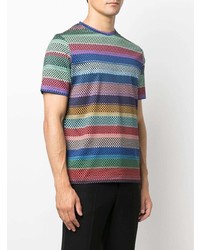 mehrfarbiges horizontal gestreiftes T-Shirt mit einem Rundhalsausschnitt von Paul Smith