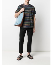 mehrfarbiges horizontal gestreiftes T-Shirt mit einem Rundhalsausschnitt von PS Paul Smith