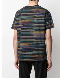 mehrfarbiges horizontal gestreiftes T-Shirt mit einem Rundhalsausschnitt von PS Paul Smith