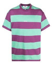 mehrfarbiges horizontal gestreiftes T-Shirt mit einem Rundhalsausschnitt von MSGM