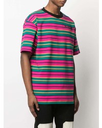mehrfarbiges horizontal gestreiftes T-Shirt mit einem Rundhalsausschnitt von Pleasures