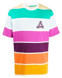mehrfarbiges horizontal gestreiftes T-Shirt mit einem Rundhalsausschnitt von Palace