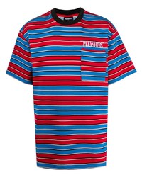 mehrfarbiges horizontal gestreiftes T-Shirt mit einem Rundhalsausschnitt von Pleasures