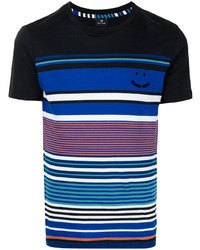 mehrfarbiges horizontal gestreiftes T-Shirt mit einem Rundhalsausschnitt von PS Paul Smith