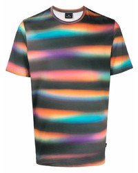 mehrfarbiges horizontal gestreiftes T-Shirt mit einem Rundhalsausschnitt von PS Paul Smith