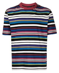 mehrfarbiges horizontal gestreiftes T-Shirt mit einem Rundhalsausschnitt von PS Paul Smith