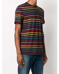 mehrfarbiges horizontal gestreiftes T-Shirt mit einem Rundhalsausschnitt von PS Paul Smith