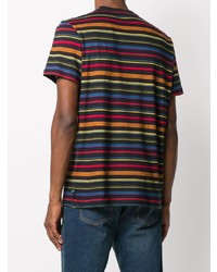 mehrfarbiges horizontal gestreiftes T-Shirt mit einem Rundhalsausschnitt von PS Paul Smith