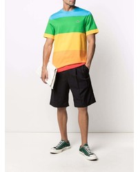 mehrfarbiges horizontal gestreiftes T-Shirt mit einem Rundhalsausschnitt von Lacoste