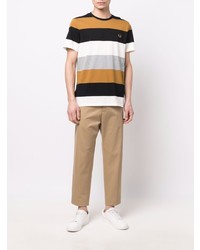 mehrfarbiges horizontal gestreiftes T-Shirt mit einem Rundhalsausschnitt von Fred Perry