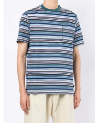 mehrfarbiges horizontal gestreiftes T-Shirt mit einem Rundhalsausschnitt von PS Paul Smith