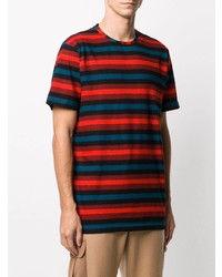 mehrfarbiges horizontal gestreiftes T-Shirt mit einem Rundhalsausschnitt von PS Paul Smith