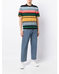 mehrfarbiges horizontal gestreiftes T-Shirt mit einem Rundhalsausschnitt von PS Paul Smith