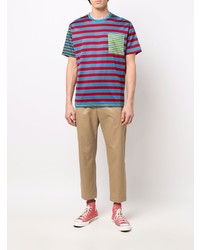 mehrfarbiges horizontal gestreiftes T-Shirt mit einem Rundhalsausschnitt von Paul Smith