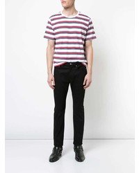 mehrfarbiges horizontal gestreiftes T-Shirt mit einem Rundhalsausschnitt von Saint Laurent