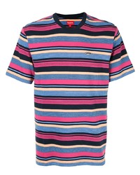 mehrfarbiges horizontal gestreiftes T-Shirt mit einem Rundhalsausschnitt von Supreme