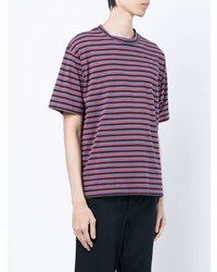 mehrfarbiges horizontal gestreiftes T-Shirt mit einem Rundhalsausschnitt von YMC
