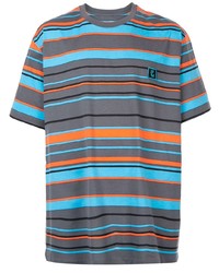 mehrfarbiges horizontal gestreiftes T-Shirt mit einem Rundhalsausschnitt von Wooyoungmi